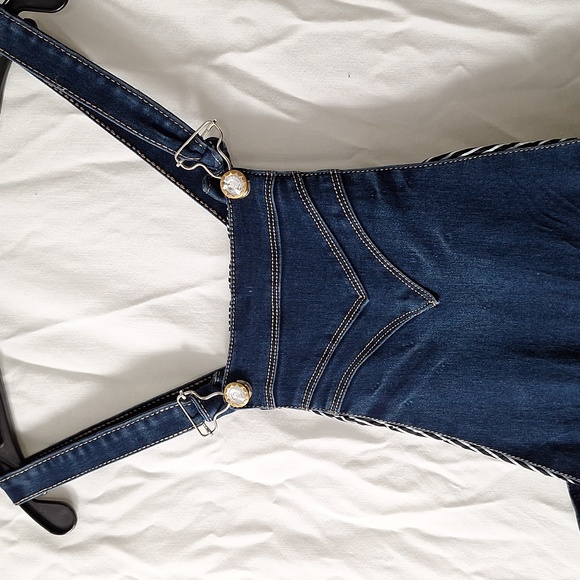3/$20-Denim Midi Overall Skirt W. Suspenders And Faux Diamond Trim, 6, NWOT - Picture 2 of 12